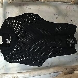 Catherine Lillywhite's Women's Open Knit Black Cowl Neck Short Sleeve Sweater